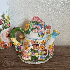 Mercuries 1990’s Rabbits House Whimsical Cottagecore Ceramic Teapot with Lid